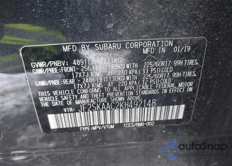 2019 Subaru Forester из США, поврежденный, VIN JF2SKAAC2KH492148